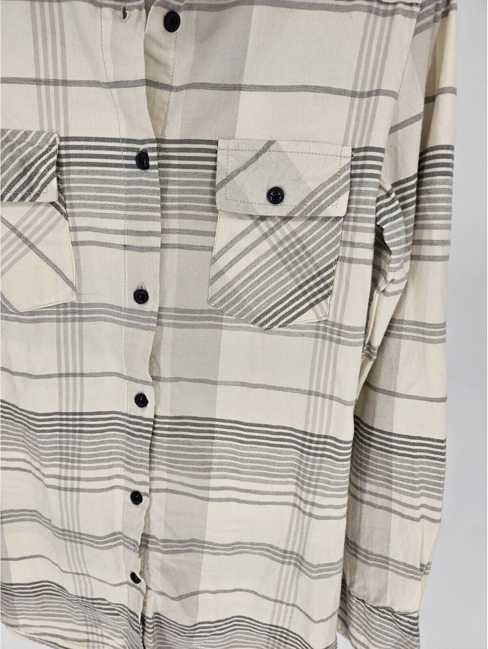 J. Crew Matchstick Mens Sz S Long Sleeve Button Up Plaid Shirt Cream Gray